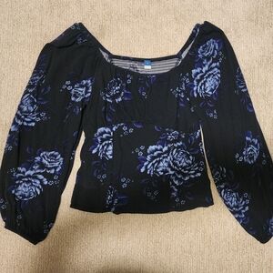 Old Navy Black and Blue Floral Blouse